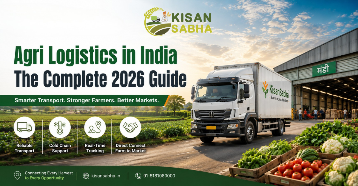 Agri logistics in India with a farm transport truck delivering fresh produce from farms to mandi markets